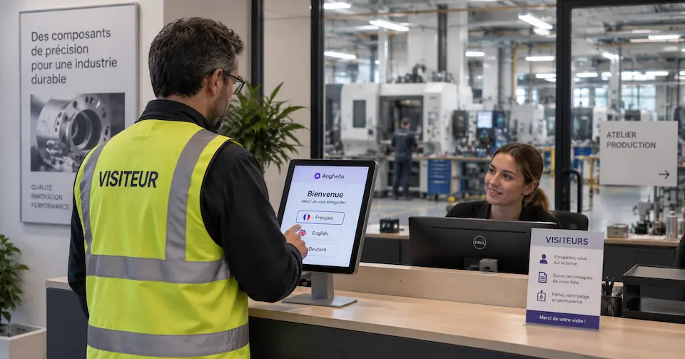 Chauffeur recevant les consignes de sécurité à l'entrée d'un site industriel