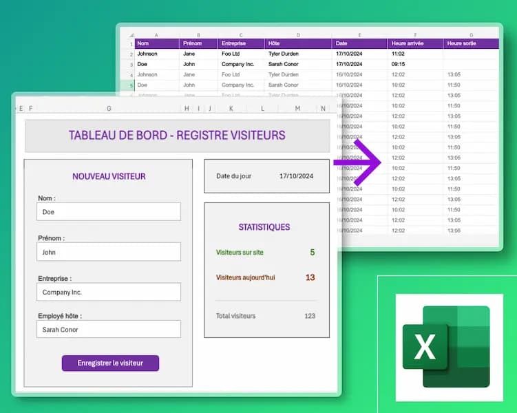 Aperçu du modèle Excel de registre visiteur à télécharger