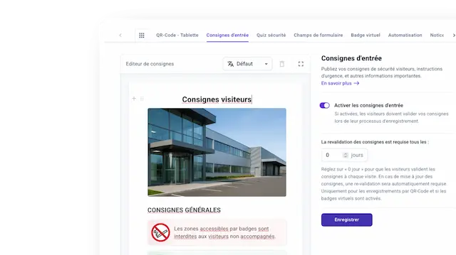 Éditeur de consignes d'entrée dans l'administration Anghello